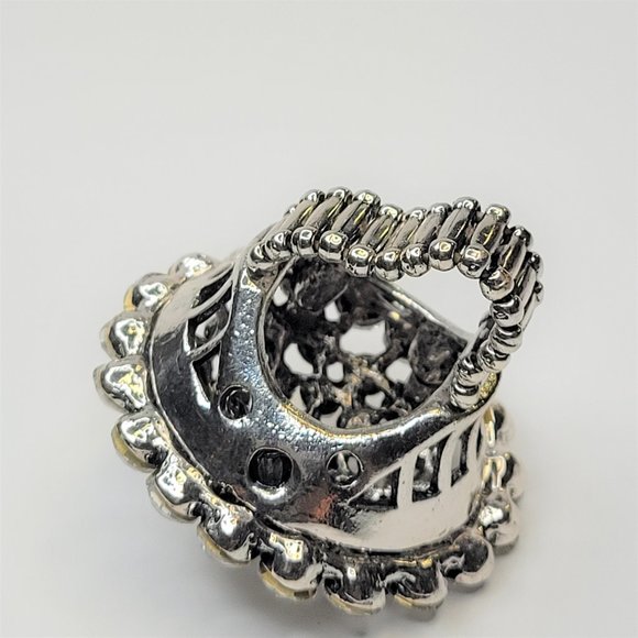 Vintage Crystal Cluster Dome Stretch Ring Adjustable Band Large Cocktail Ring - Picture 12 of 12